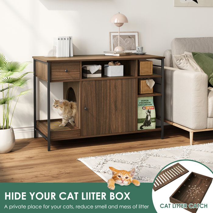 Tucker Murphy Pet™ Cat Litter Box Enclosure Furniture With Litter